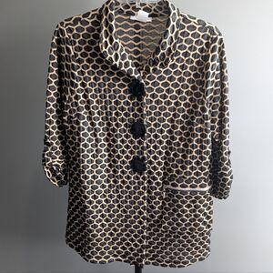 Pretty Woman Black and Tan Honeycomb Print Jacket Blazer Size XL Lagenlook